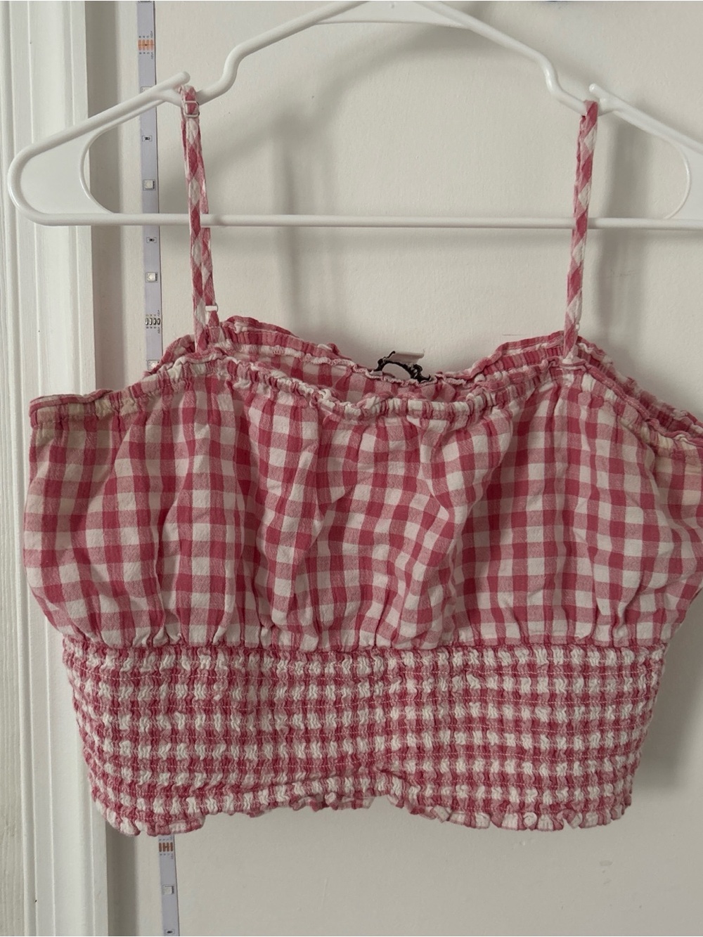 American Eagle Outfitters Pink Gingham Smocked Crop Cami
